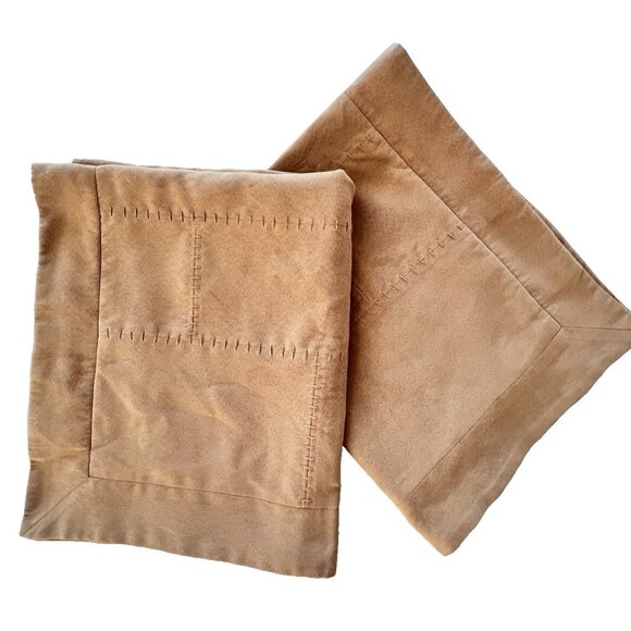 Pair POTTERY BARN Pillow Shams Standard Size Ultra Suede Patchwork Tan Western - Picture 2 of 16